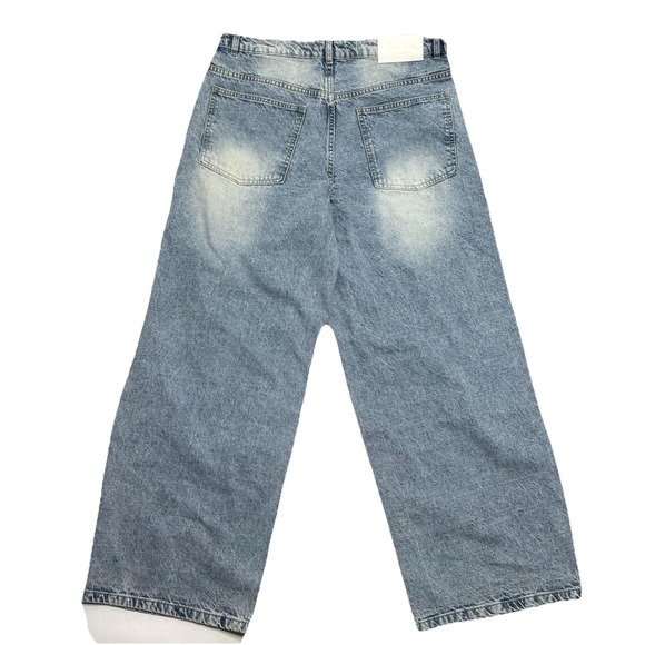 BoohooMAN Baggy Rigid Washed Jeans Light Blue Size 34 Button-Fly Actual 36x31 - Picture 5 of 16